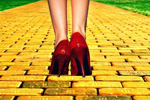 Yellow (gold) Brick Road, heaven doesn't have one of these, but I'm sure you'll need the high heels to dress for the occassion